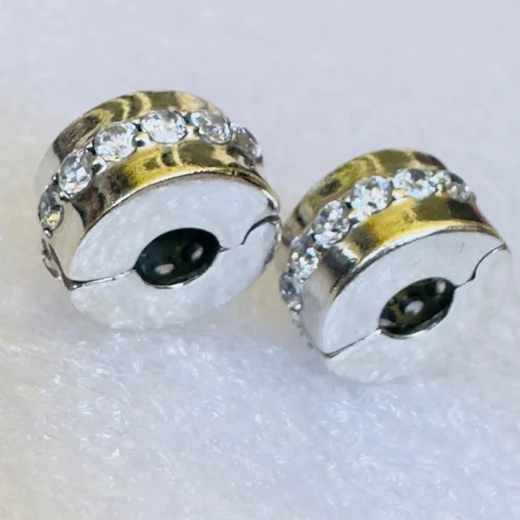 Two Pandora Sterling Silver 925 Clear Sparkling Row Clip Charms - Picture 3 of 6